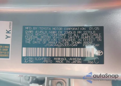 2025 Toyota Prius Le z USA, uszkodzony, nr VIN JTDACAAU2S3051049